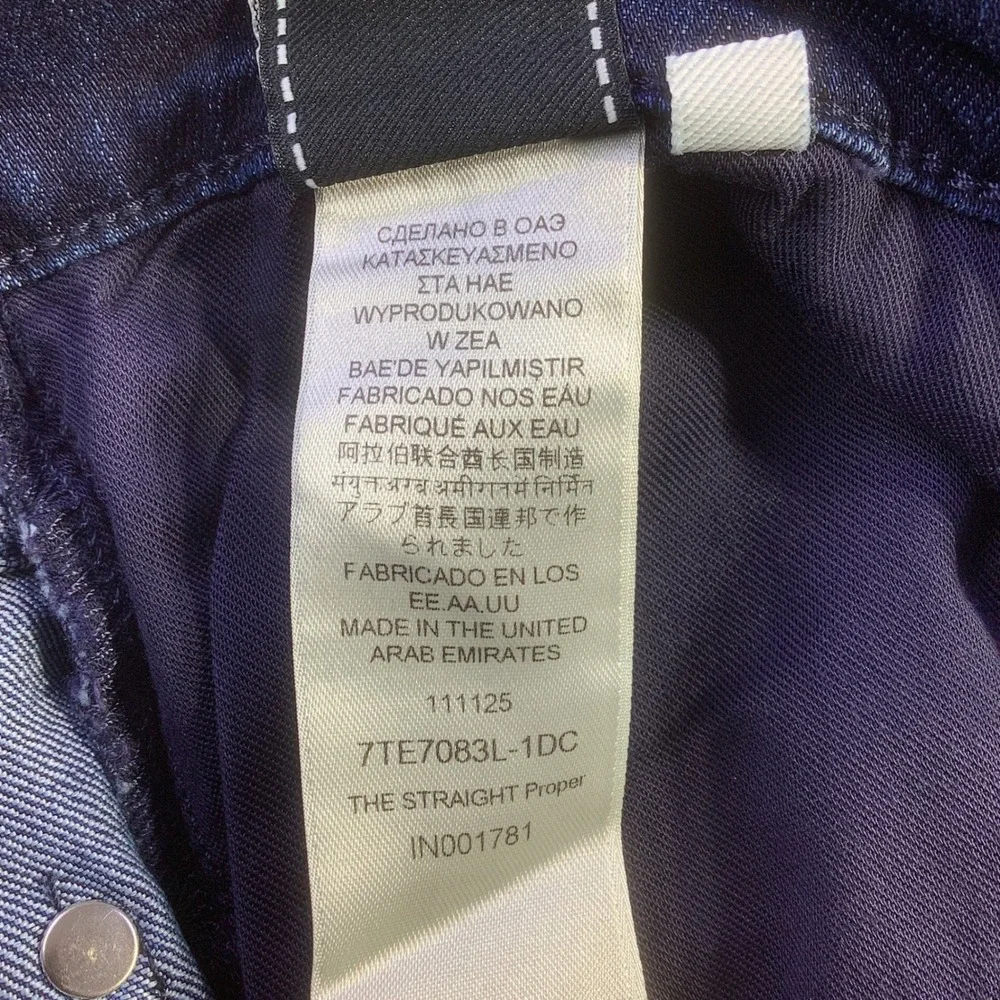 7 For All Mankind The Straight Airweft Denim Jeans Proper Blue Size 33 x 34 NWT
